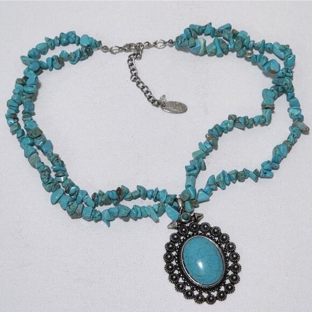 Jules turquoise beaded double strand pendant necklace
